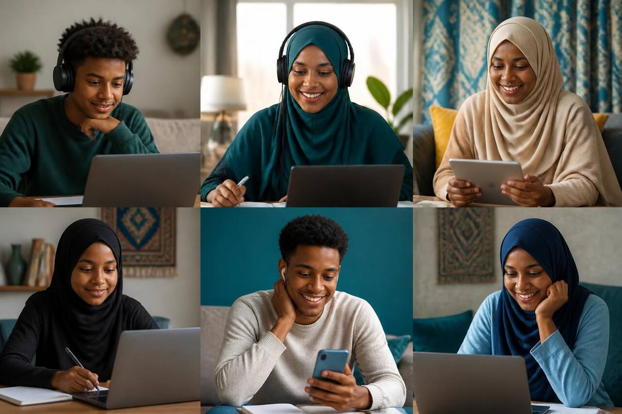 Somali students joining an online study community from home